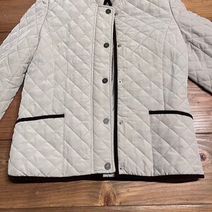 George Off White Quilted Barn Jacket with Brown Contrast Trim Front Snaps Small